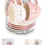 Tasses en porcelaine avec décorations dorées avec  présentoir