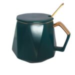 Tasse à café  Vert motif diamant avec couvercle et cuillère