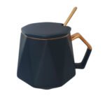 Tasse à café bleu motif diamant avec couvercle et cuillère